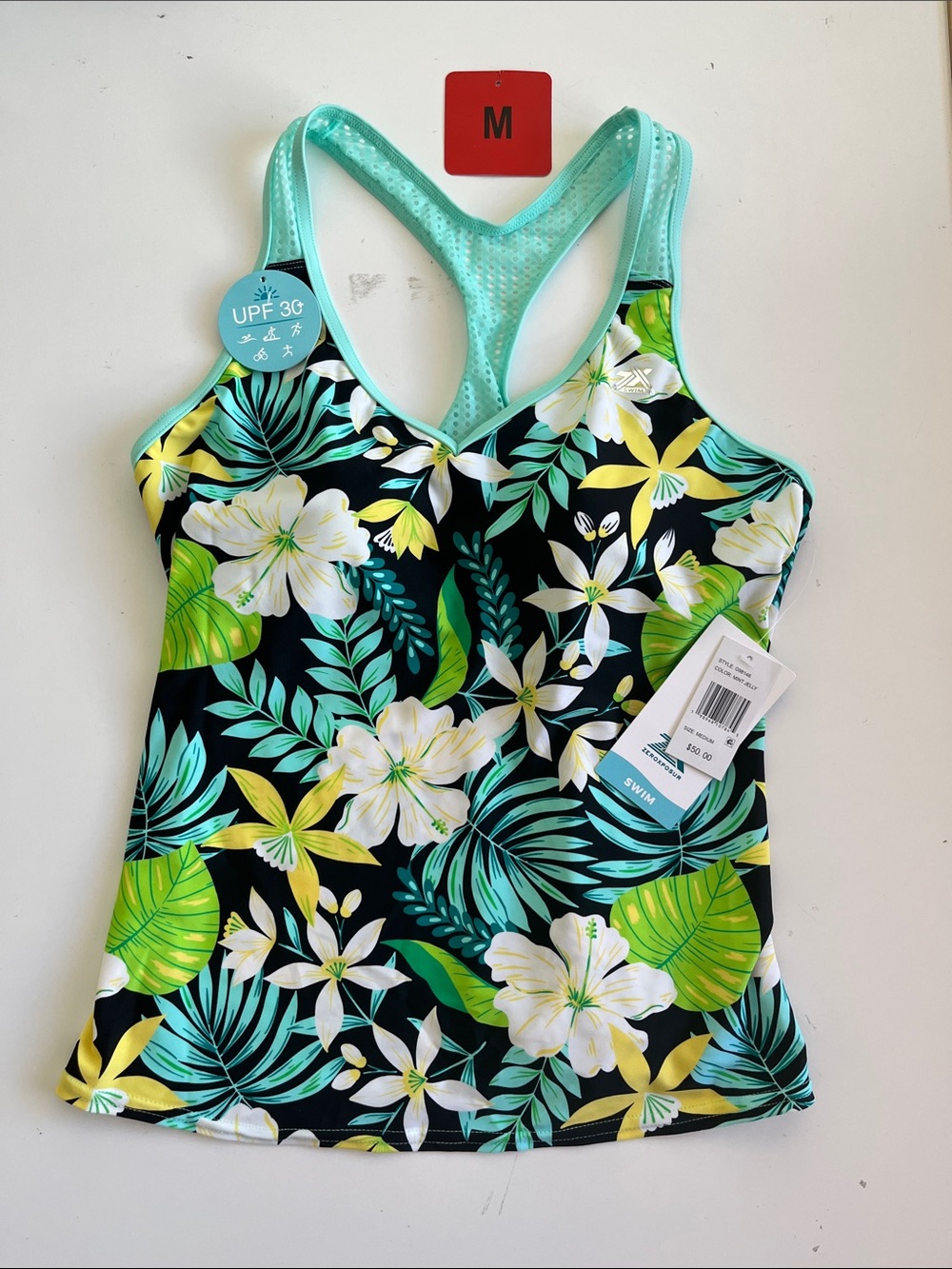ZeroXposur Swimwear Women’s Size M, Built In Bra Tropical Print Swim Tankini Top